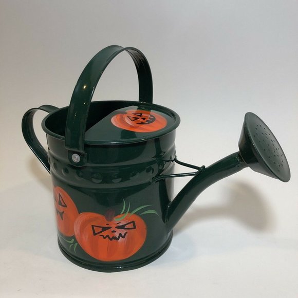 Hand Painted Metal Watering Can 6" Pumpkin Halloween Farmhouse Rustic Artistic - Picture 8 of 11